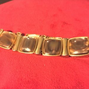 Chunky Bracelet Goldtone with Brown Stones